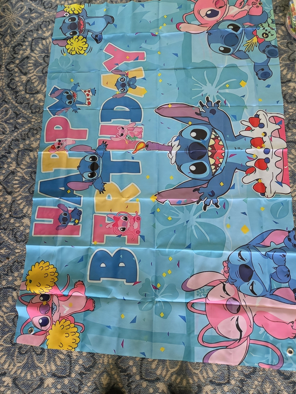 Disney Lilo & Stitch Happy Birthday Tablecover - Blue & Pink